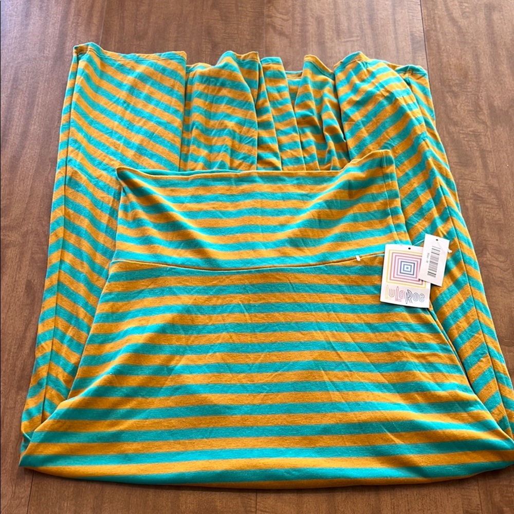 LuLaRoe Maxi Skirt Teal and Mustard Striped